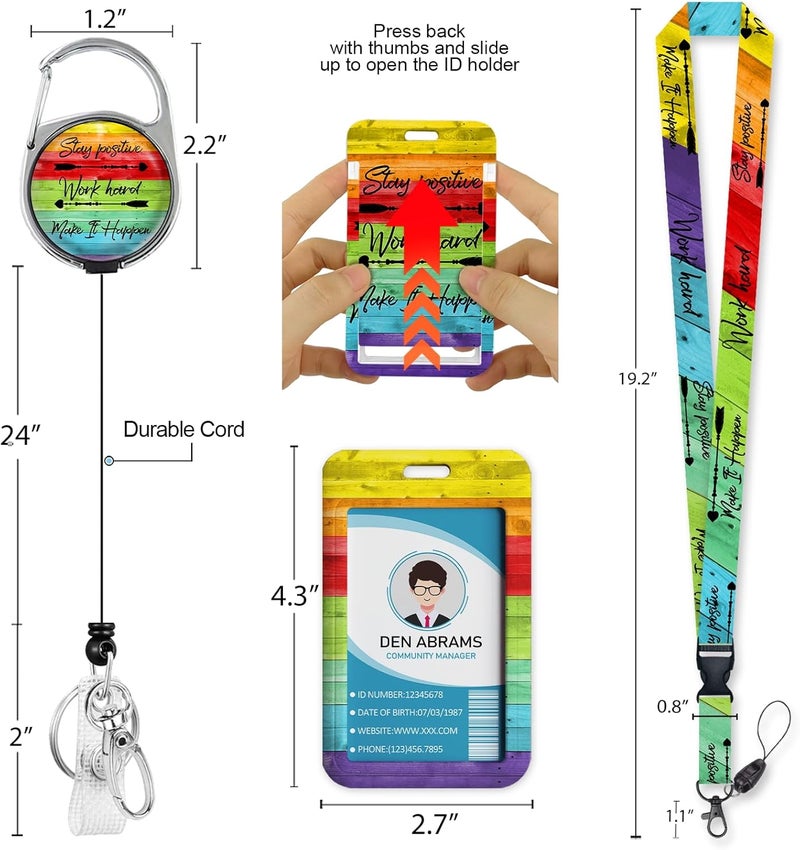 Piefly Lanyards for Id Badges, Positive Badge Holder with Retractable Reel Clip, Inspirational Quote Name Tag Keychain Rainbow Lanyard Vertical ID Card Protector for Women Nurse Doctor Teacher Student - Image 5